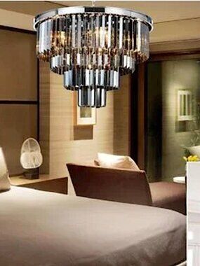 Luxe Chrome Smoke Crystal Modern Contemporary Chandelier Pendant Ceiling Light